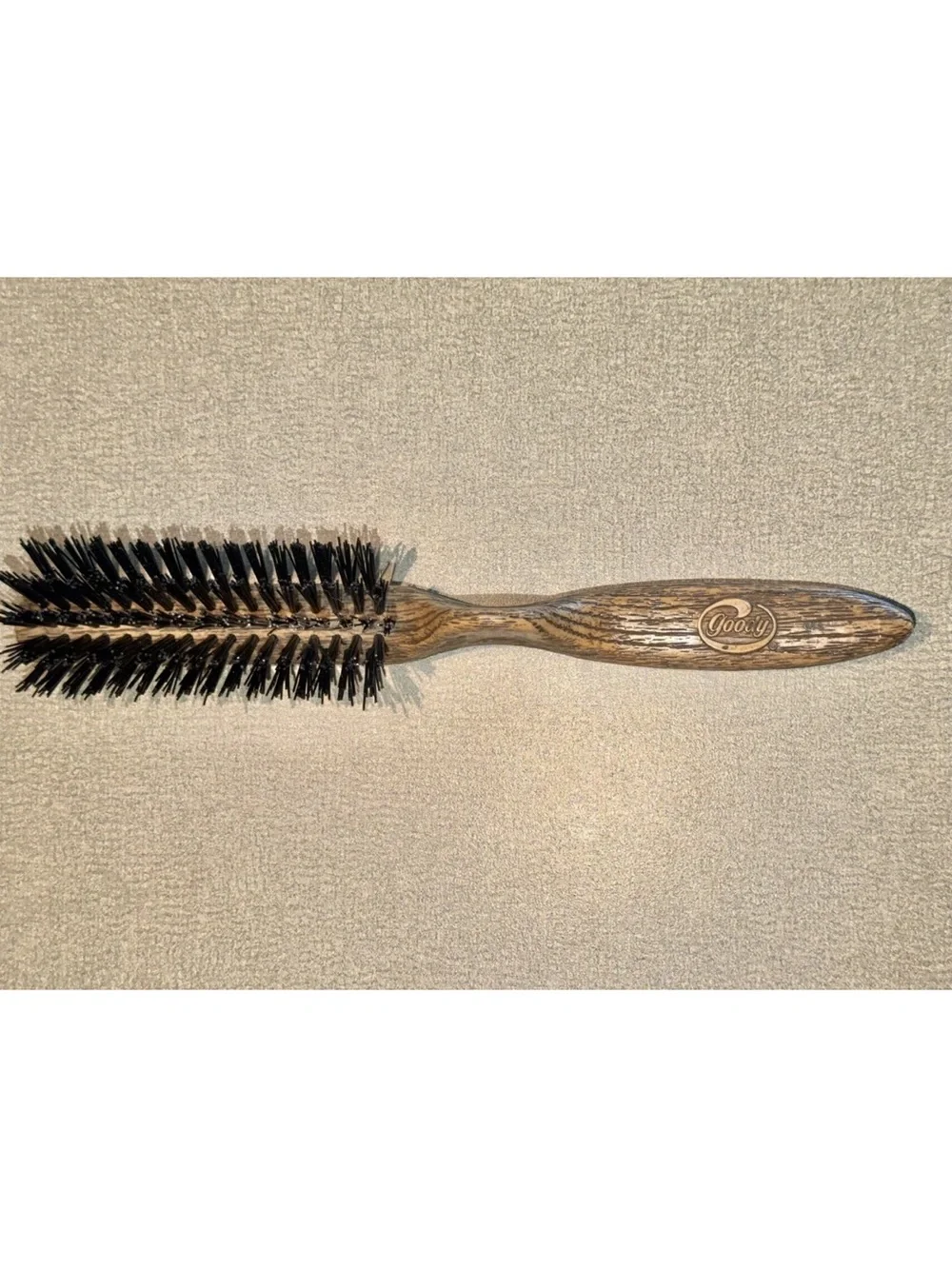 Vintage Goody Faux Wood Grain Hair Brush Nylon Bristles Thumb Grip Handle 8